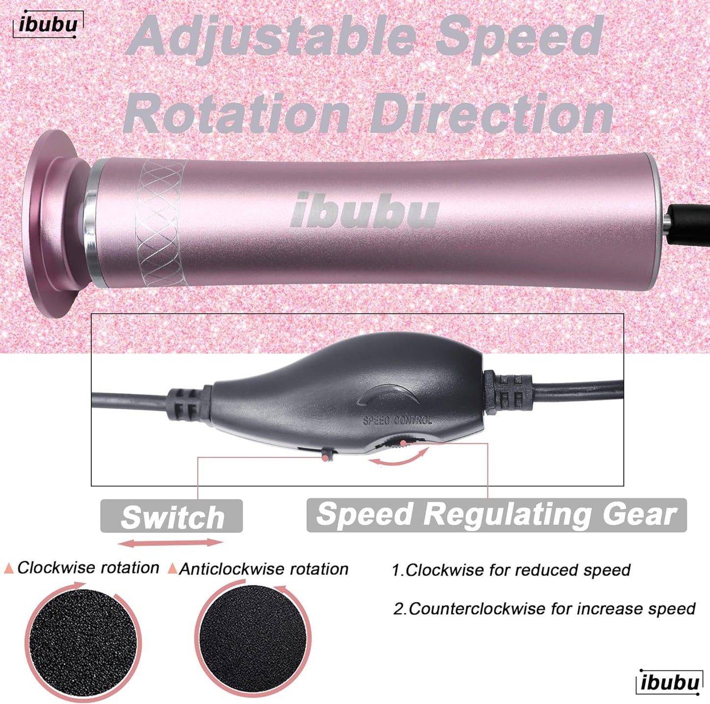 Upgrade Electric Feet Callus Remover Professional Powerful Foot File Pedicure Grinder Sanders 24V Power 1200RPM Speed Adjustable for Dead Dry Crack Skin Calluses (Pink)