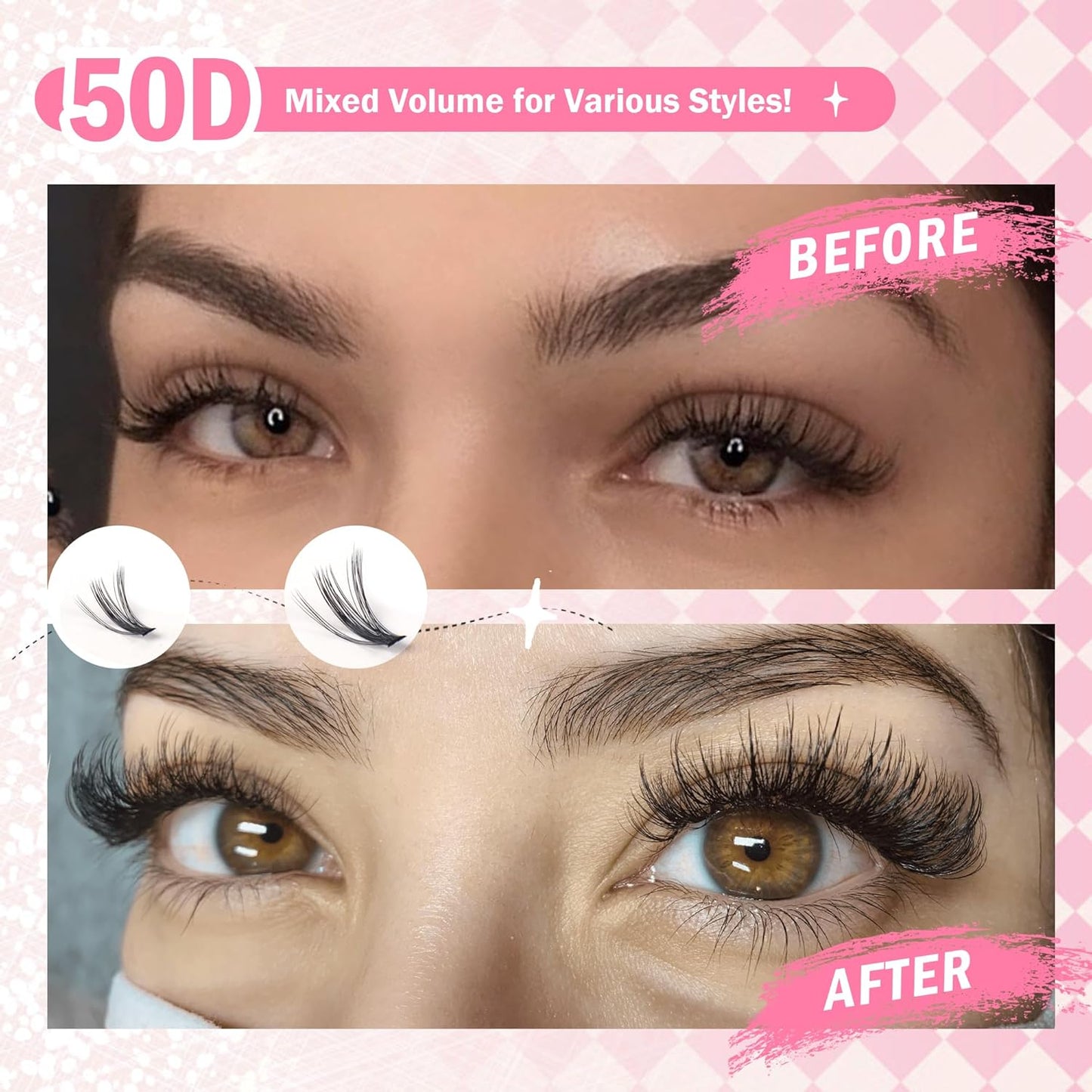 GAQQI Lash Clusters 320Pcs Individual Lashes 50D Mixed 9-16mm Eyelash Clusters C Curl Lash Clusters Look Like Mink Eyelash Extensions Thin Band Soft to Use Self Application(50D-CMIX）