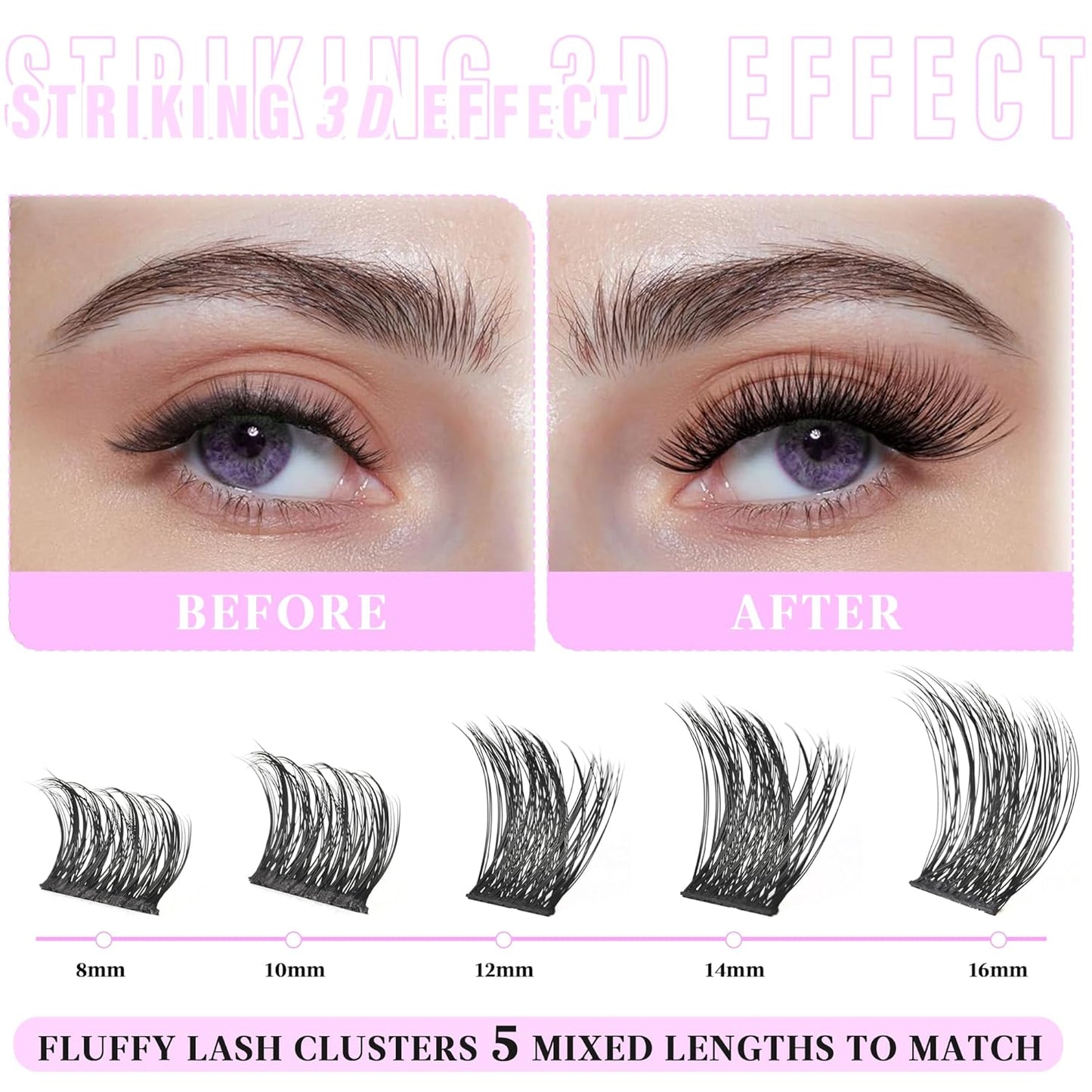 Natural Lash Clusters Eyelash Extensions Wispy Eyelash Clusters Lash Extension 72pcs 8-16MM D Curl Volume Individual Lashes Clusters Natural DIY Eyelash Extension