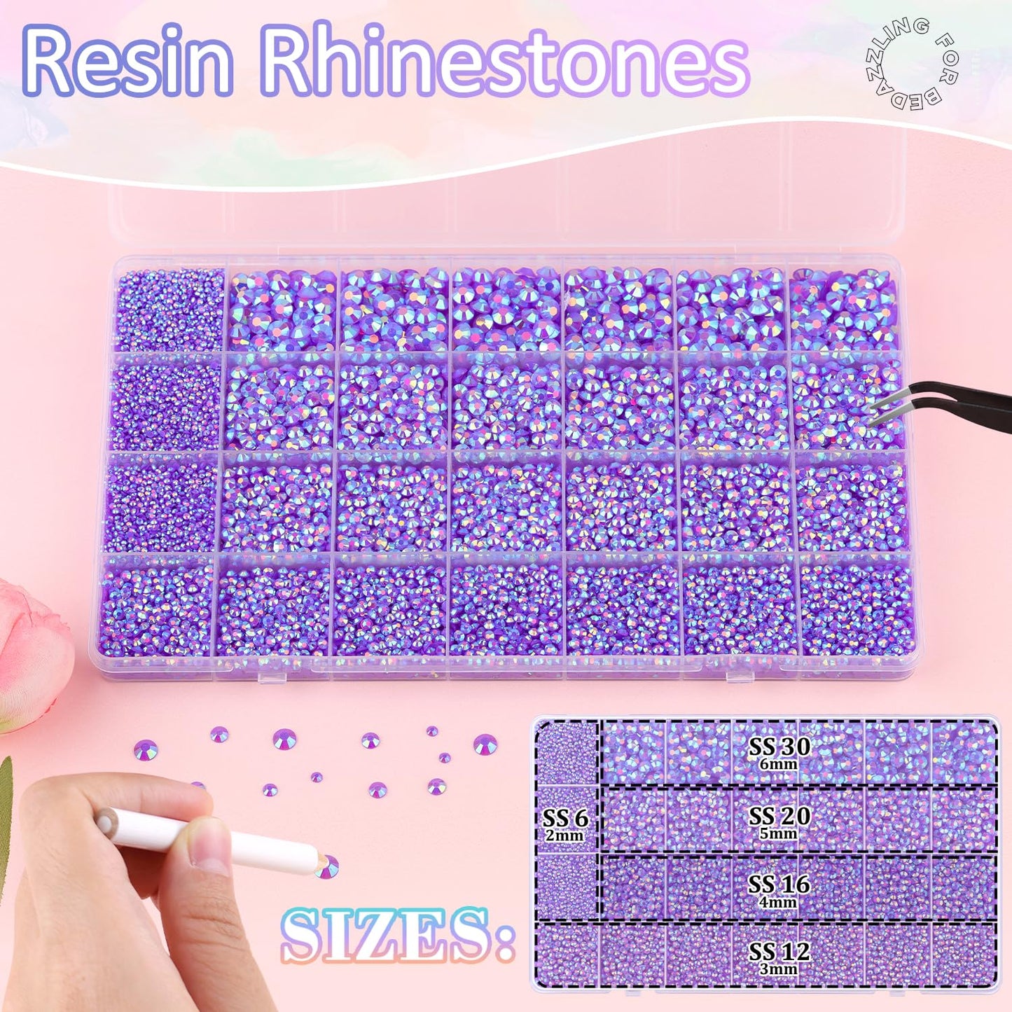 30000Pcs Resin Rhinestones for Bedazzling with 3Pcs B7000 Jewelry Glue, Dark Purple AB Flatback Gems Rhinestones for Crafting, Clothing Tumblers Mugs Shoes Fabric Decor Nail Art