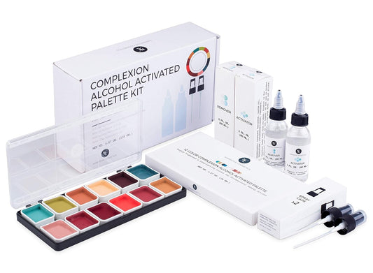 Complexion Alcohol-Activated Palette, Activator, and Remover Kit, Professional SFX Makeup Set