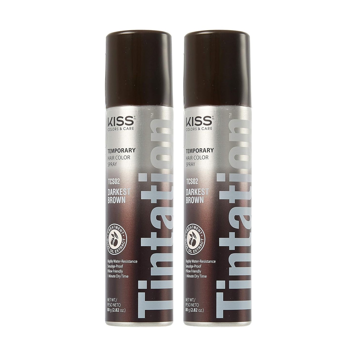RED by Kiss Tintation Temporary Hair Color Spray, Instant Gray Root Cover Up, Water-Resistant, Smudge-Proof, Easy Wash Out, Hairline & Barber Touch-Up, Quick Dry (2 Pack) (Dark Brown)
