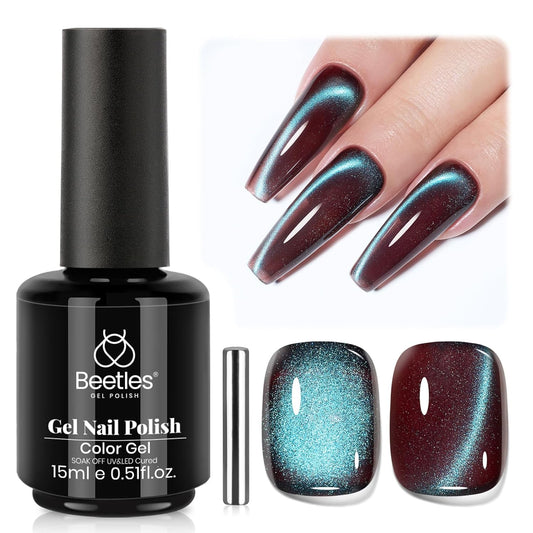 Beetles Brown Cat Eye Gel Nail Polish - Aurora Mocha Cat Eye Gel Polish, 15ML Blue Powder Brown Glitter Fall Gel Polish Magnetic Shimmer Effect Soak Off UV Nail Art Design Manicure Gifts for Women | alldaygood beauty
