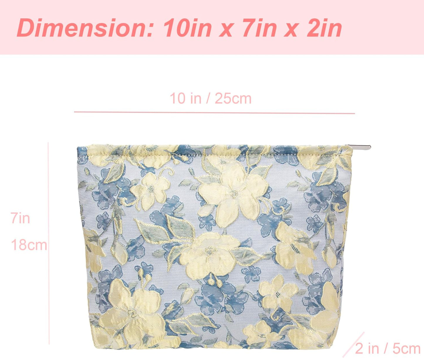 PAZIMIIK Makeup Bag Large Cotton Zipper Pouch for Purse Travel Canvas Make Up Organizer for Women Cosmetic,Brocade Blue