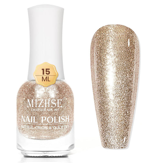 MIZHSE Quick Dry Glitter Nail Polish, Metallic Gold Nail Polish Air Dry Fast, 15 ml High Glossy Sparkle Shiny Shimmery Chrome Nail Pigment Water-based Nail Art Salon Manicure Home | alldaygood beauty