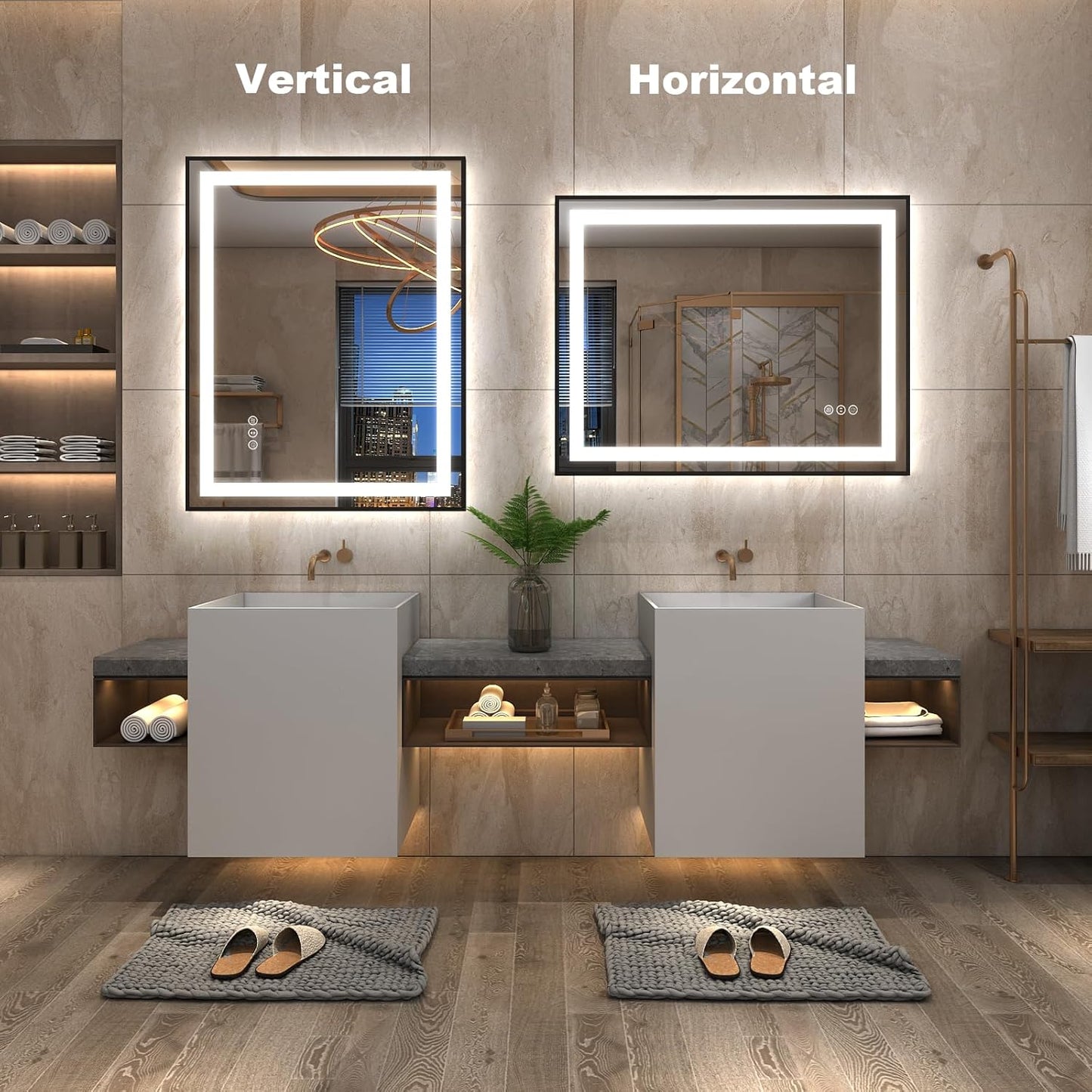 OKPAL 24x36 Black LED Mirror for Bathroom, Lighted Bathroom Mirror with Lights, Frontlit & Backlit Lighted Vanity Mirror, Anti-Fog, Dimmable, Memory, Shatterproof, Horizontal/Vertical