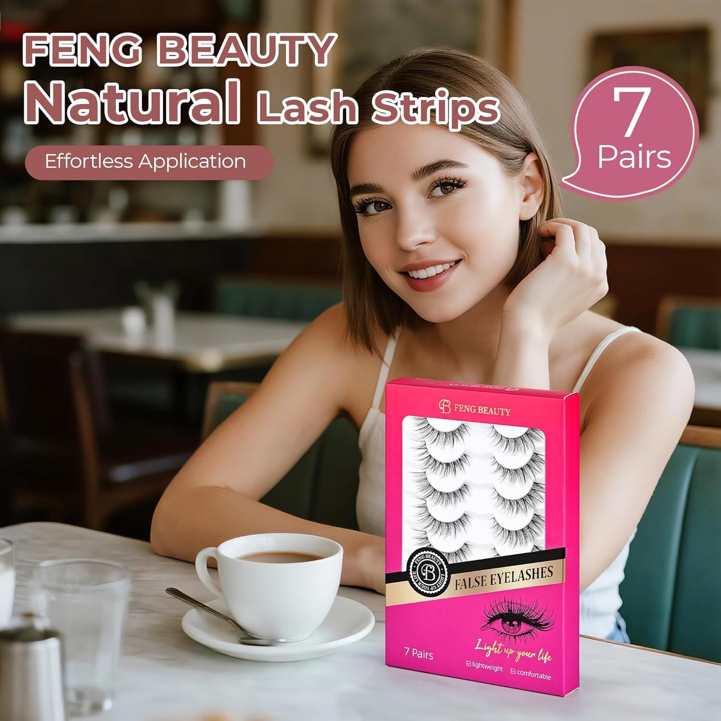 Wispy Lashes - Natural False Eyelashes Strip Lashes with Clear Band for Daily Wear 7 Pairs Cat Eye Lashes 12mm Reusable Fake Lashes That Look Like Extensions