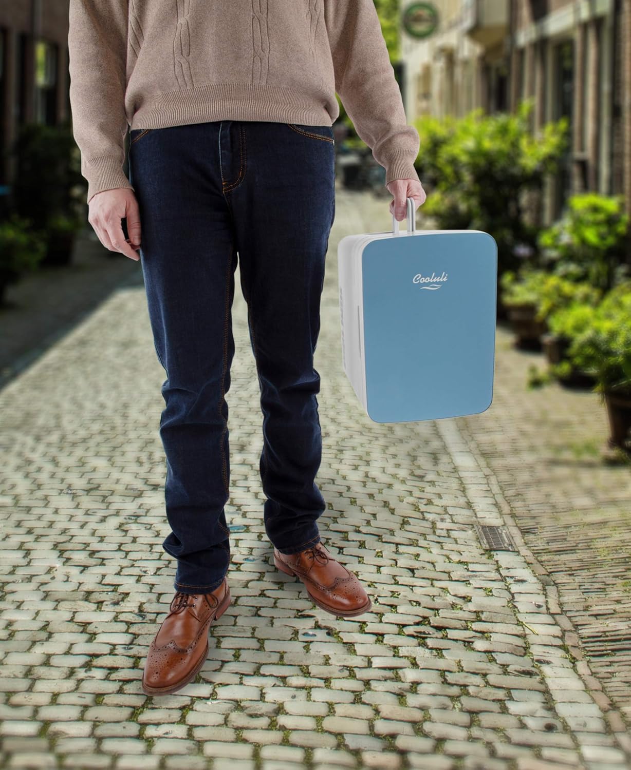 Cooluli 10L Mini Fridge for Bedroom - Car, Office Desk & College Dorm Room - 12v Portable Cooler & Warmer for Food, Drinks, Skincare, Beauty & Makeup - AC/DC Small Refrigerator with Glass Front, Blue