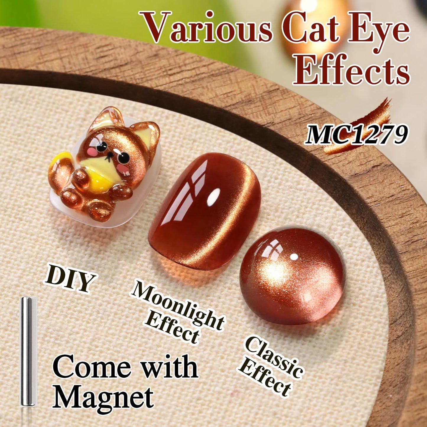 Double Rhythm 0.5 Oz Cat Eye Gel Polish with Magnet Same Color Same Bottle Holographic Glitter Shimmer Translucent Color Salon 15 ML Magnetic Nail Art (Red Brown-MC1279)