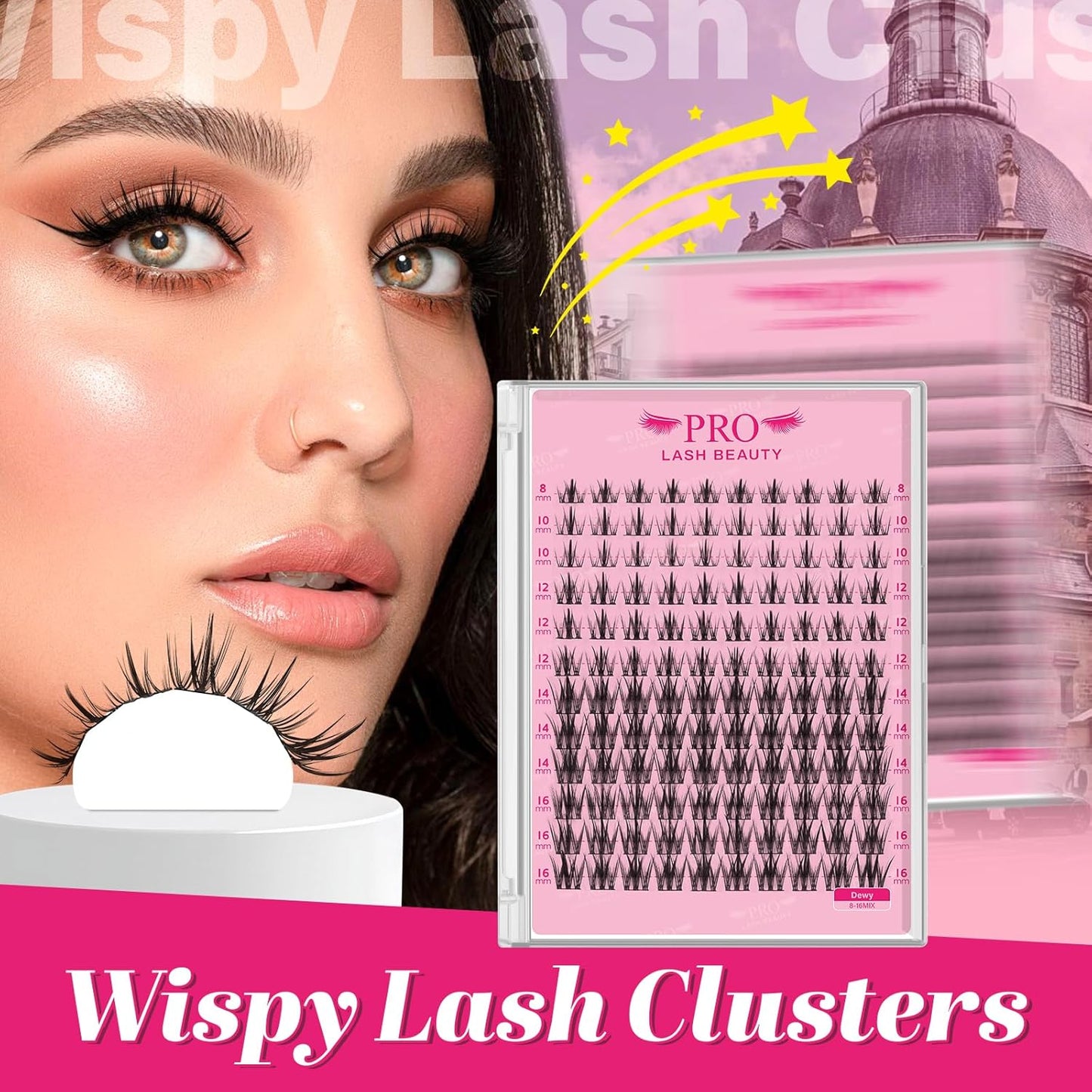 PRO LASHBEAUTY Lash Clusters, Eyelash Clusters 8-18 Mixed Cluster Eyelash Extensions Mixed Lash Extension Reusable Soft & Comfortable (Dewy,8-18mix)