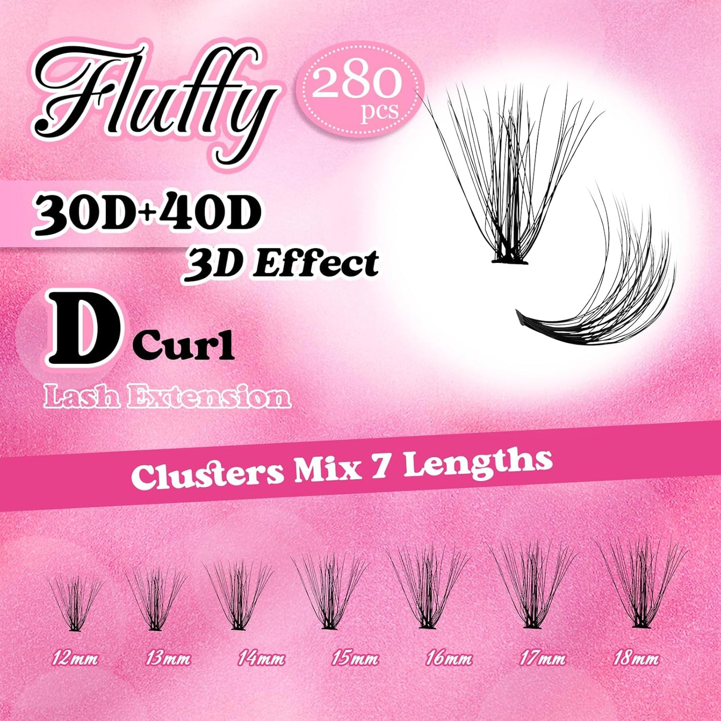 Lash Clusters 240pcs 30D+40D 12-18mm Cluster Lashes Mixed Tray 3D Effect Volume Individual Lashes Cluster Eyelash Extensions Fluffy Soft D Curl DIY Lash Extension Kit at Home (30D+40D-0.07-D,12-18mm)