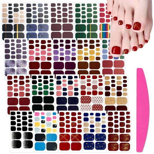 SILPECWEE 20 Sheets Adhesive Toe Nail Polish Stickers Decals Solid Color Full Wraps Nail Strips Manicure Accessories for Women 1Pc Nail File | alldaygood beauty