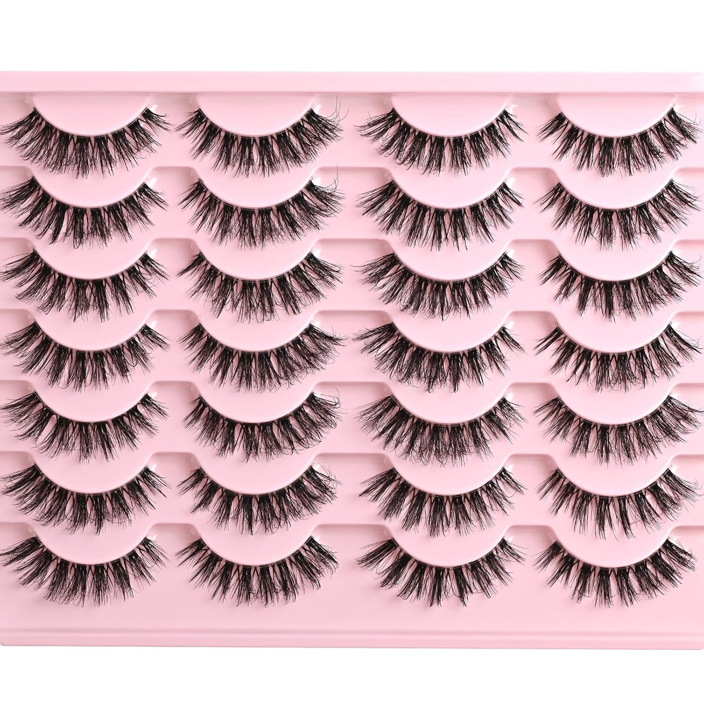 FARRED Cat Eye Lashes False Eyelashes Short Wispy Lash Strips Volume Eyelash 14 Pairs Cateye Medium Length False Clear Band Lashes Natural Looking Hybrid Clusters Full Strip Lashes (F29 | 7-14mm)