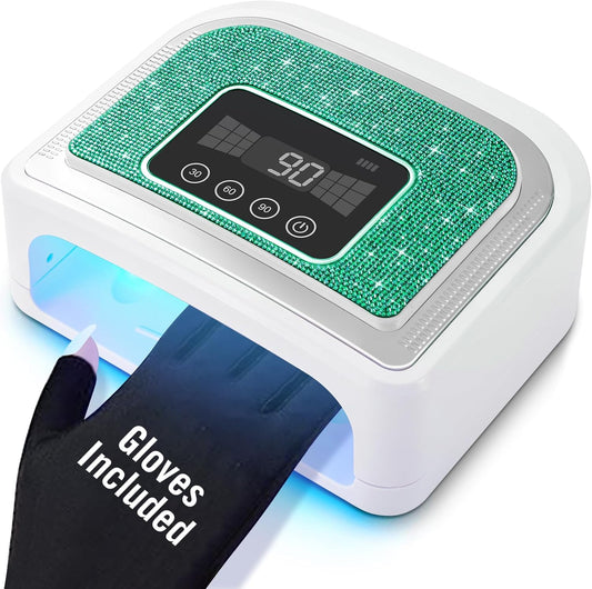 Cordless Nail Lamp, Rechargeable UV Nail Lamp for Gel Nails, LED Nail Lamp with 4 Timer Modes, Gel Nail Light Decorate with Sparkling Nail Rhinestones Diamond (Sparkly Green Diamond) | alldaygood beauty