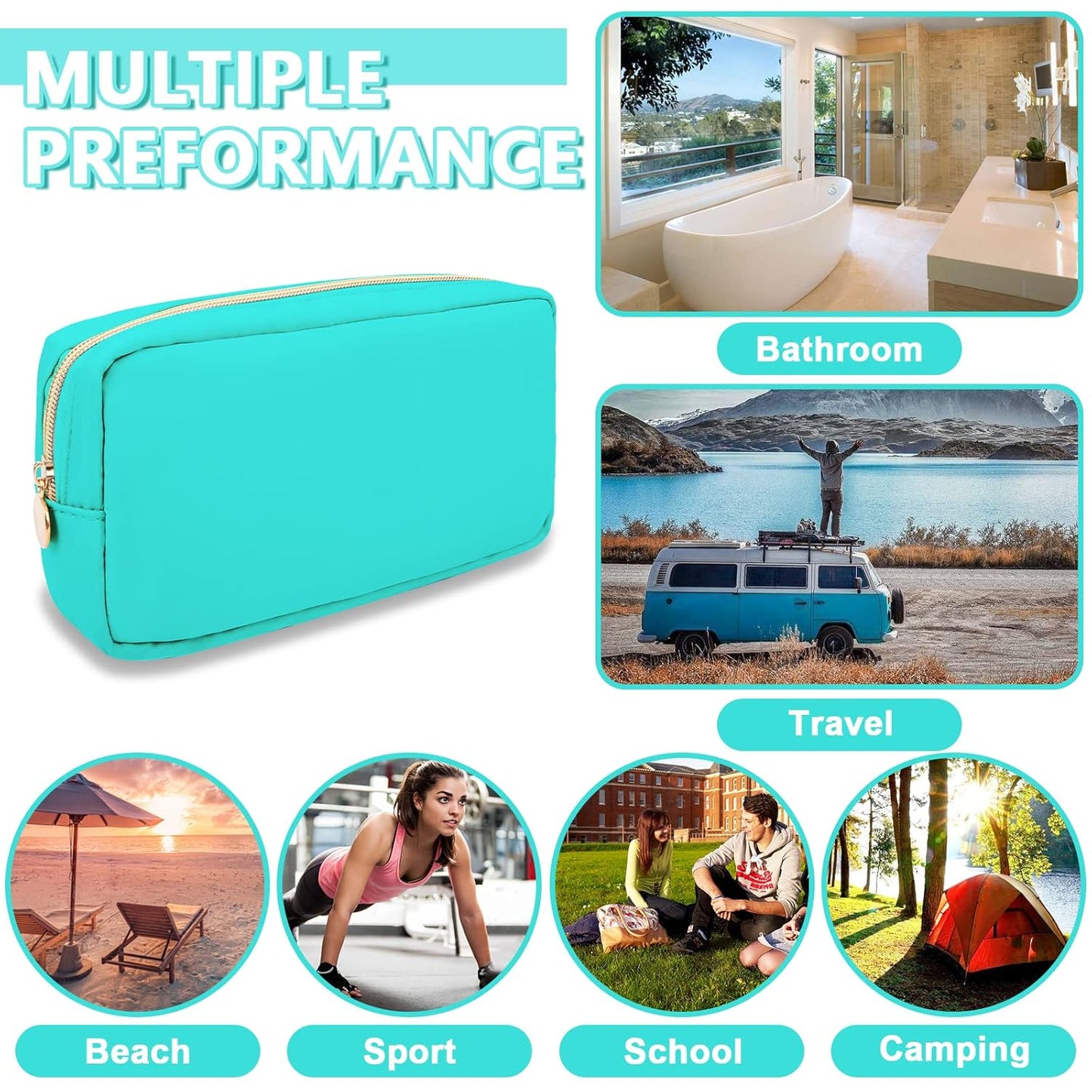 Small Makeup Pouch for Purse, Nylon Travel Toiletry Storage Pouch Cute Preppy Cosmetic Bag for Women Girls, Waterproof Makeup Organizer Skincare Bag Purse with Zipper (Small-Cotton Candy)