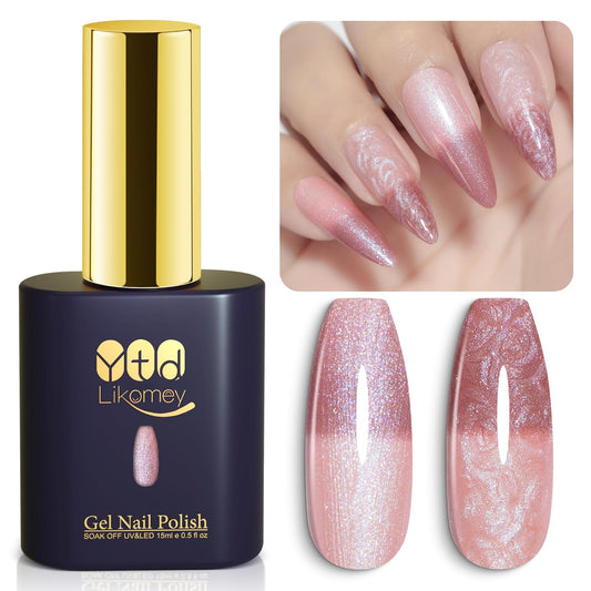 YTD Likomey Pearl Thread Color Changing Gel Nail Polish,15ml Nude Pink To Rose Pink Shell Mermaid Drawing Pearlescent Glitter Mood Temperature Change Colors,Fall Winter Thermal Manicure UV Gel,WB423 | alldaygood beauty