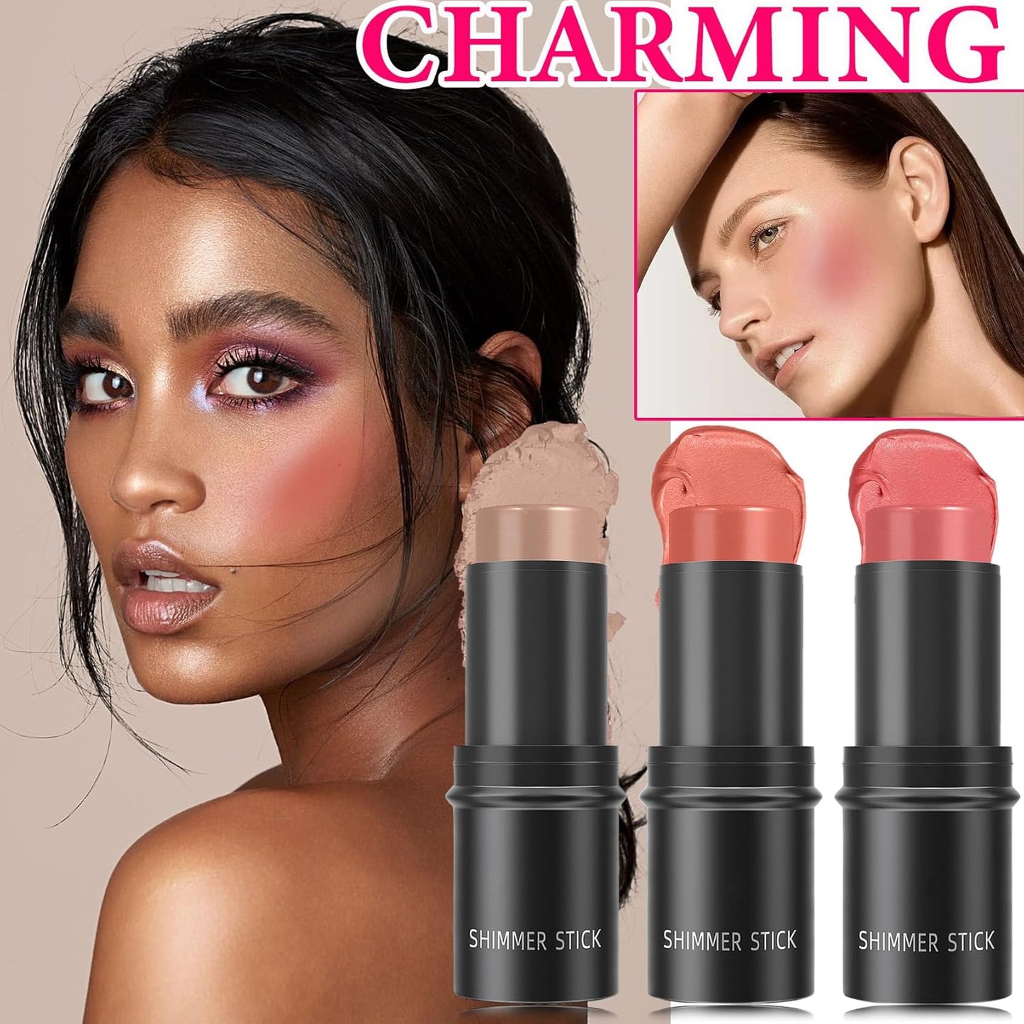 3 Pcs Cream Blush Stick Set,Face Shadow Shading Stick Long Lasting Non-greasy Blush Stick for Women,Lightweight Concealer Waterproof Face Contouring Makeup Pen for Cheek & Lips & Eyes(04#,05#,06#)