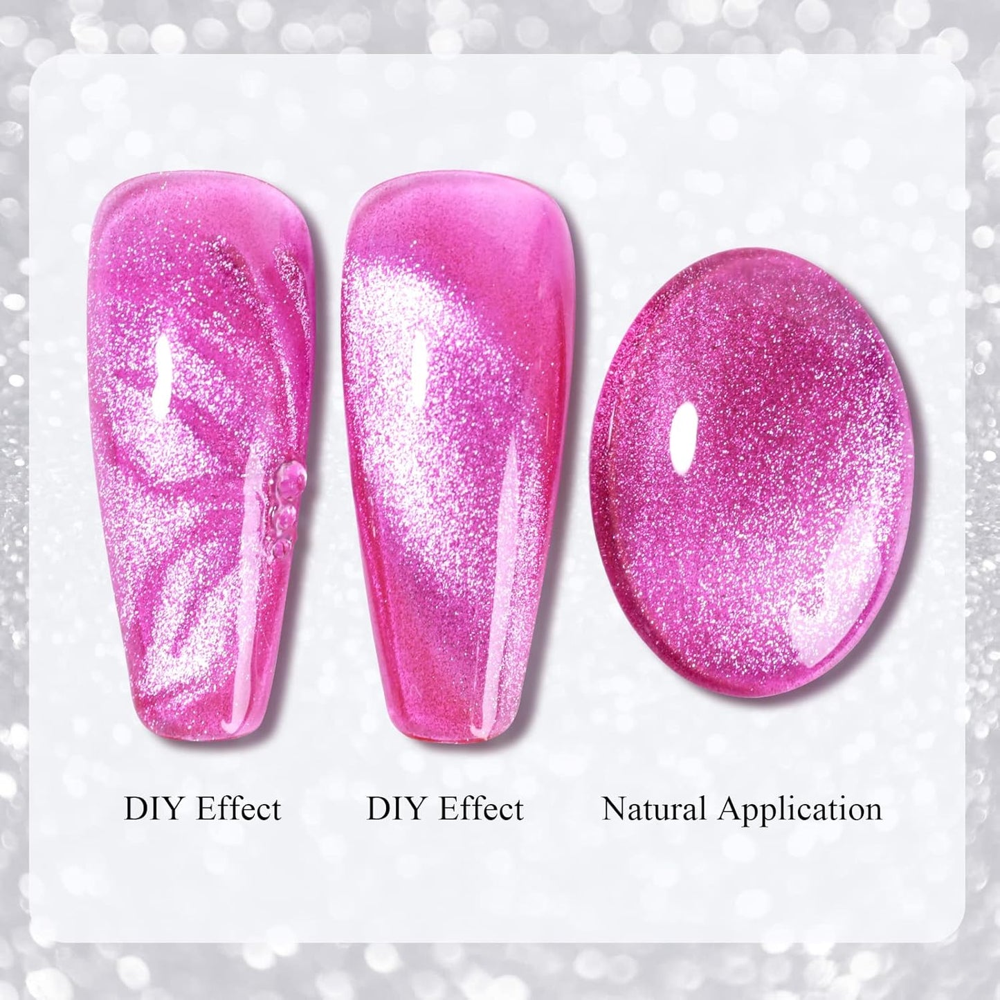 Imtiti Medium VioletRed Color Gel Nail Polish, 0.5 fl oz Holographic 9D Cat Eyes Glitter Magnetic Gel Polish with Magnetic Stick for Nail Salon