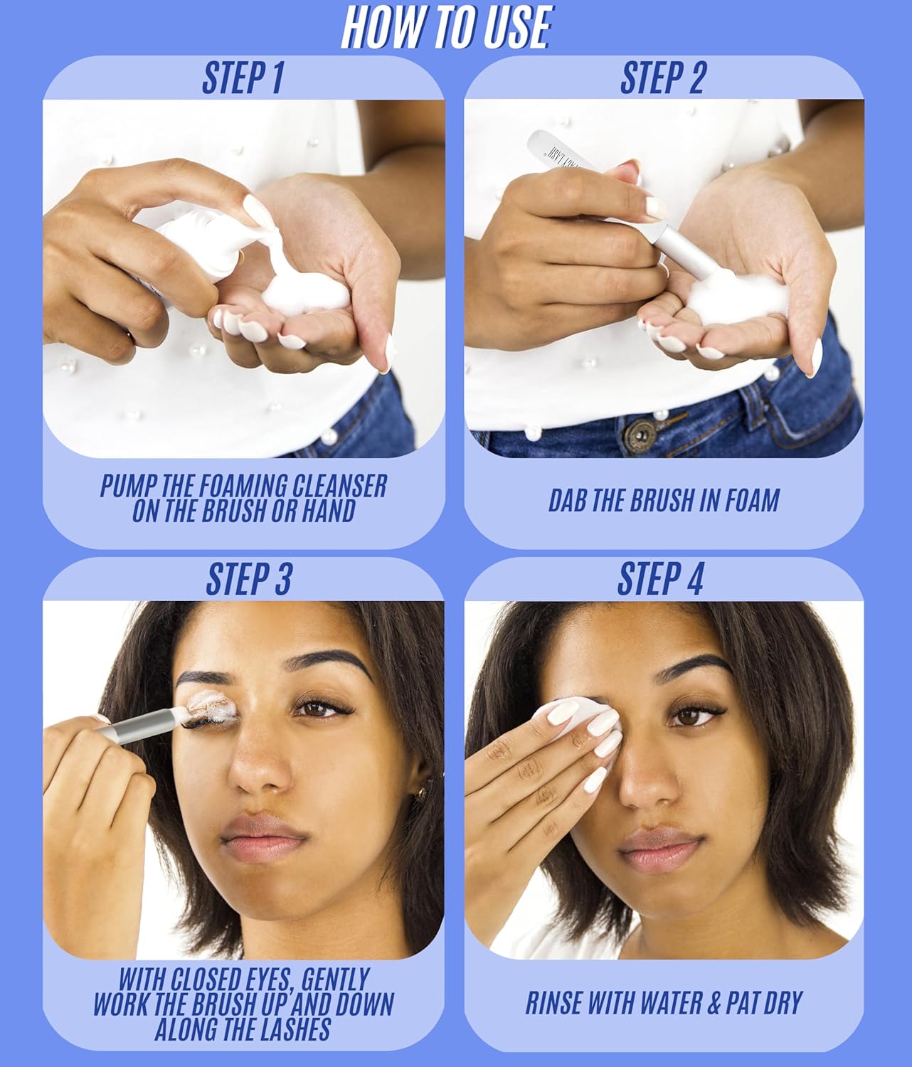 STACY LASH 6.76 fl.oz / 200ml Eyelash Extension Shampoo + Brush/Eyelid Foaming Cleanser/Wash for Extensions & Natural Lashes/Safe Makeup Remover/Supplies for Professional & Home Use