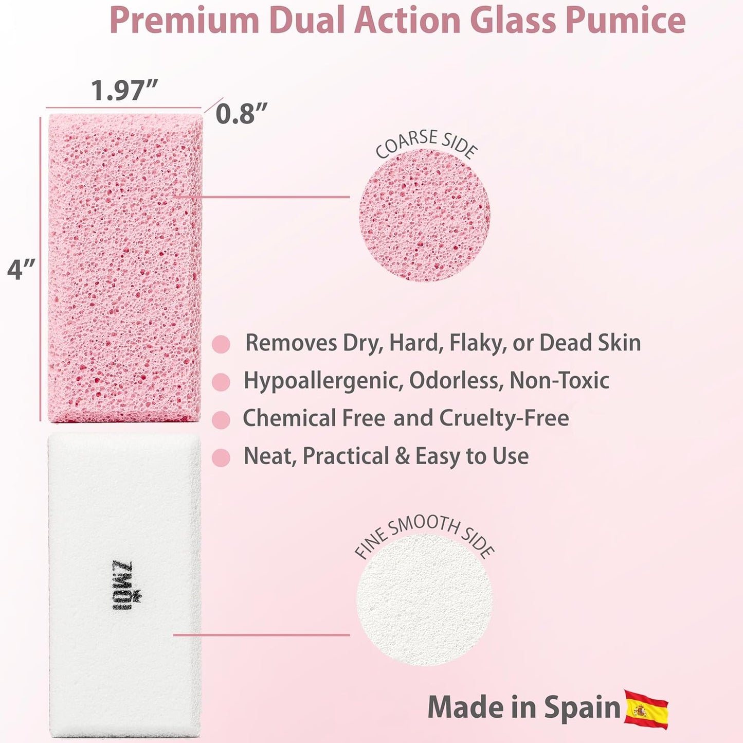 Siliglass Pumice Stone Callus Remover for Feet, Elbows, Hands, and Knees, Spain Made - 2 in 1 Pedicure Exfoliator and Scrubber for Rough, Hard Skin (1 Pack)