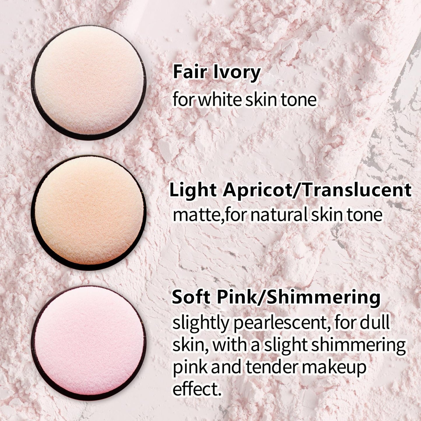 Setting Powder Lightweight Loose Powder Finishing Powder Long-Lasting Face Powder Waterproof with Soft Mushroom Powder Puff & Mirror-3 Colors