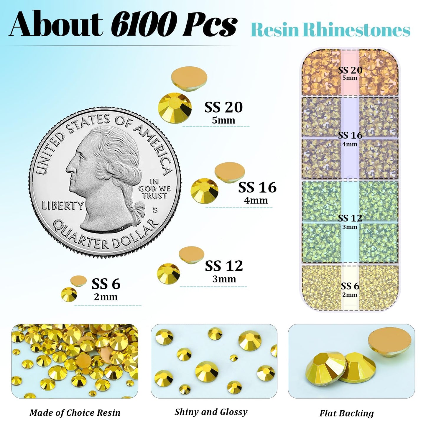 6100Pcs Resin Rhinestones for Crafting with 2Pcs 10ml B7000 Jewelry Glue, 1 Box Flatback Crystals Diamond (Bright Gold) for Bedazzling Crafts DIY Nail Art，Non Hotfix Gems for Clothing Shoes Tumblers