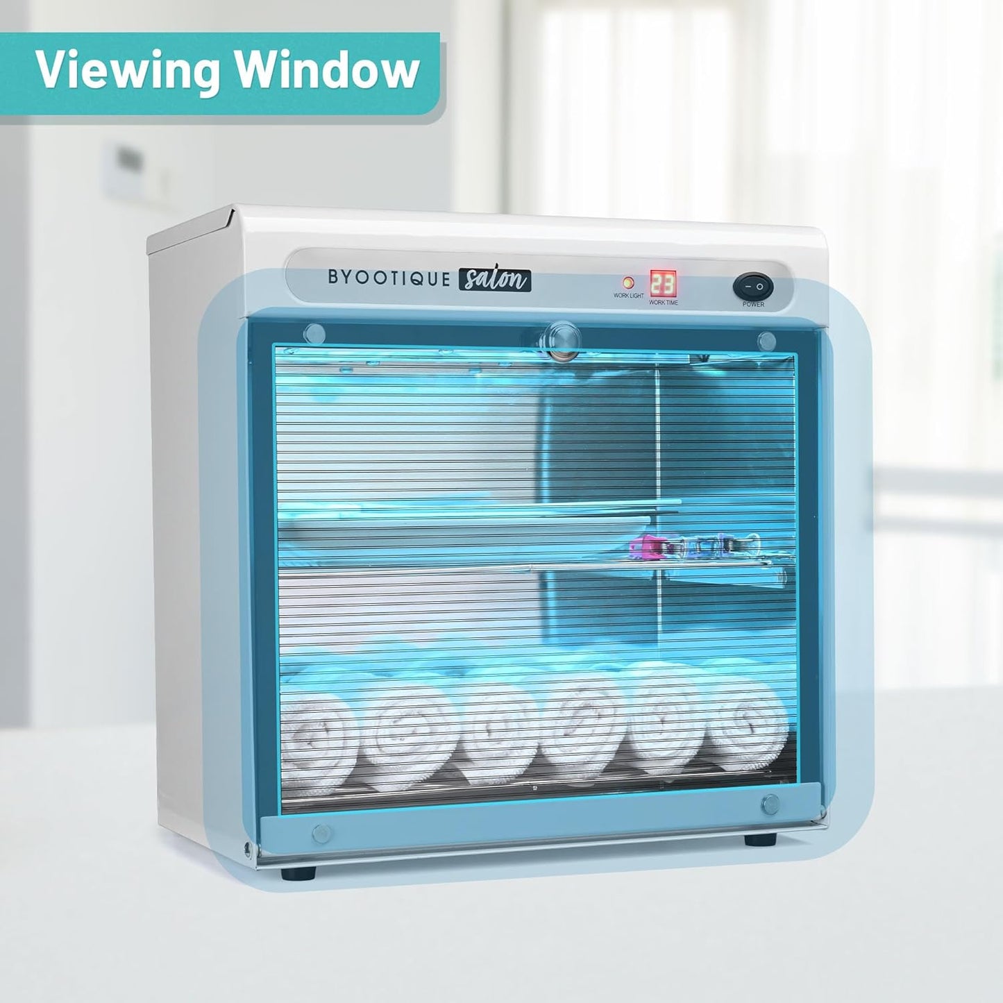 BYOOTIQUE 16L Nail Tool Cleaning Machine Electric Towel Cabinet Blue Light with Timer for Manicure Clippers Facial Skin Beauty Hair Salon Barbershop Spa Equipment Home Metal Tools