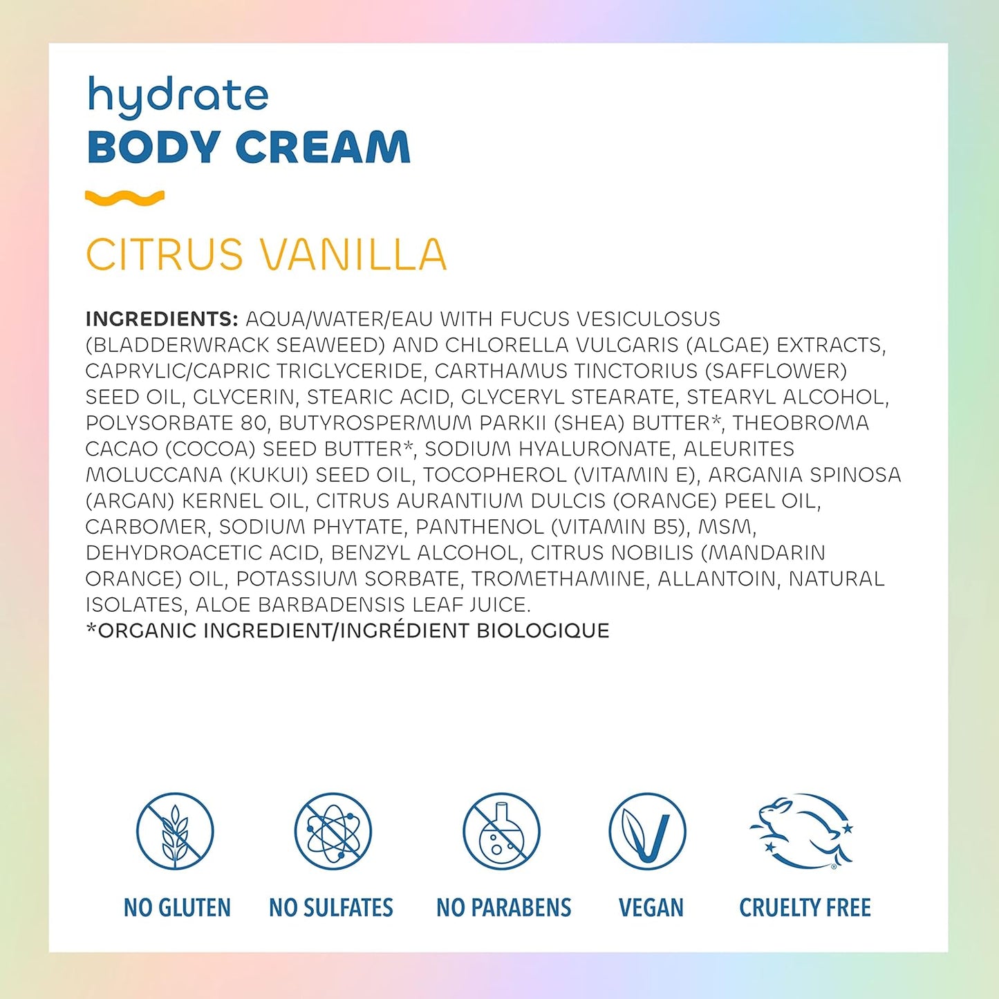 Seaweed Bath Co. Hydrate Body Cream, Citrus Vanilla Scent, 6 Ounce, Nourishing Hand & Body Lotion Moisturizer for Dry Skin, with Sustainably Harvested Seaweed, Kukui Oil, Hyaluronic Acid, Shea Butter