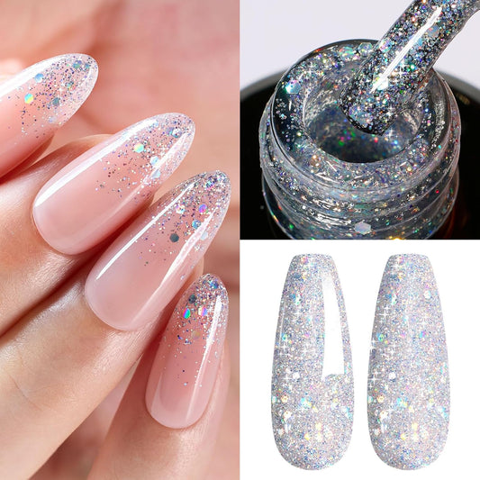 Beetles Glitter Gel Nail Polish, 15ml Silver Chrome Gel Polish, Diamond Shine Nail Polish, Soak Off U V LED Nail Lamp Long Lasting Highly Shine Nail Art Gifts for Women | alldaygood beauty