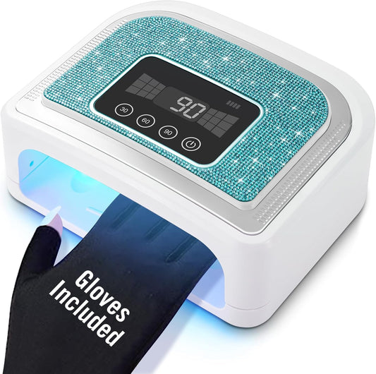 Cordless Nail Lamp, Rechargeable UV Nail Lamp for Gel Nails, LED Nail Lamp with 4 Timer Modes, Gel Nail Light Decorate with Sparkling Nail Rhinestones Diamond (Sparkly Blue Diamond) | alldaygood beauty