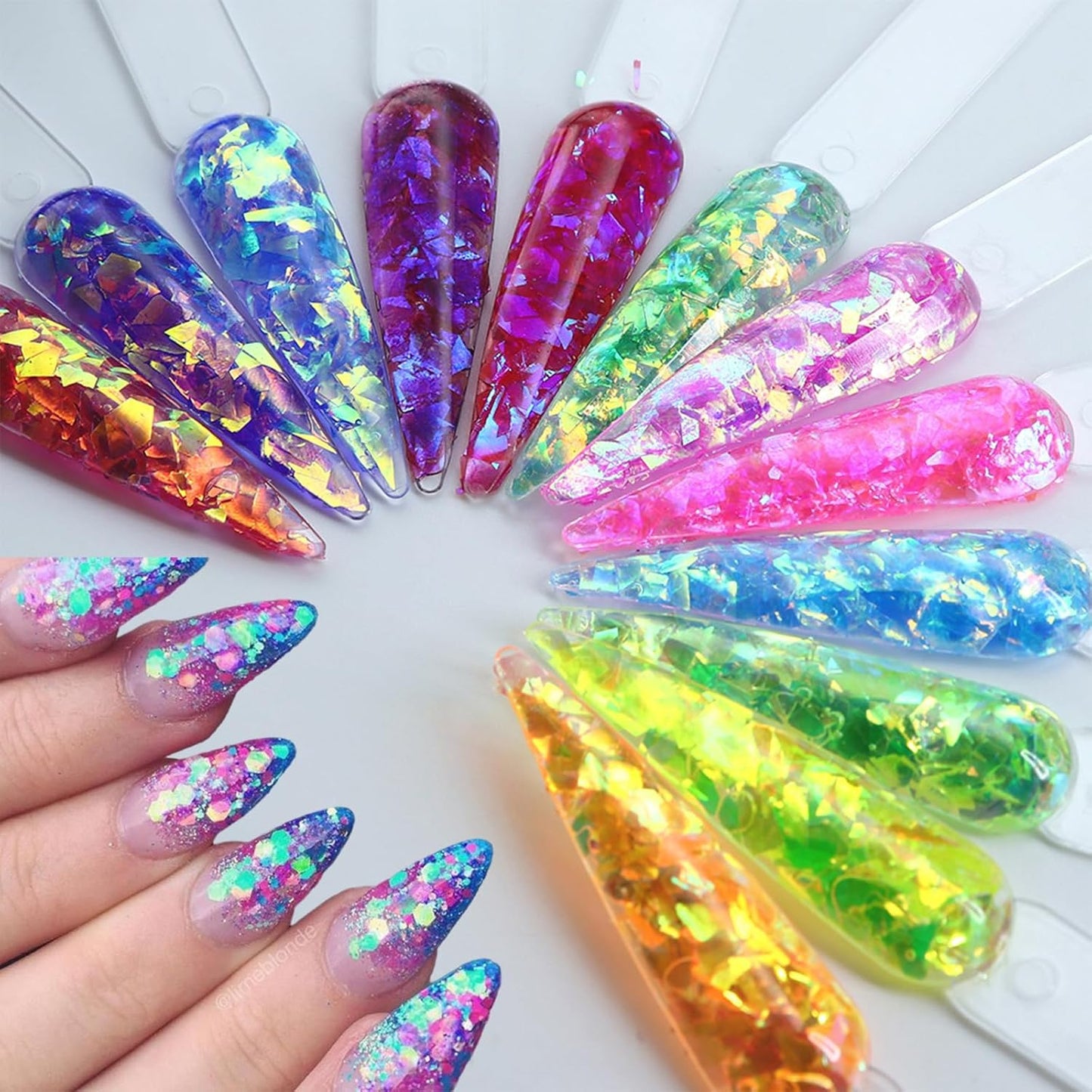 12Grids Holographic Mermaid Colorful Nail Art Glitter,Irregular Rainbow Candy Color Nail Art Flakes Sequins Gradient Bright Ice Slag Nail Sequins Summer Metallic Foil Nail Supplies DIY Nail Decoration