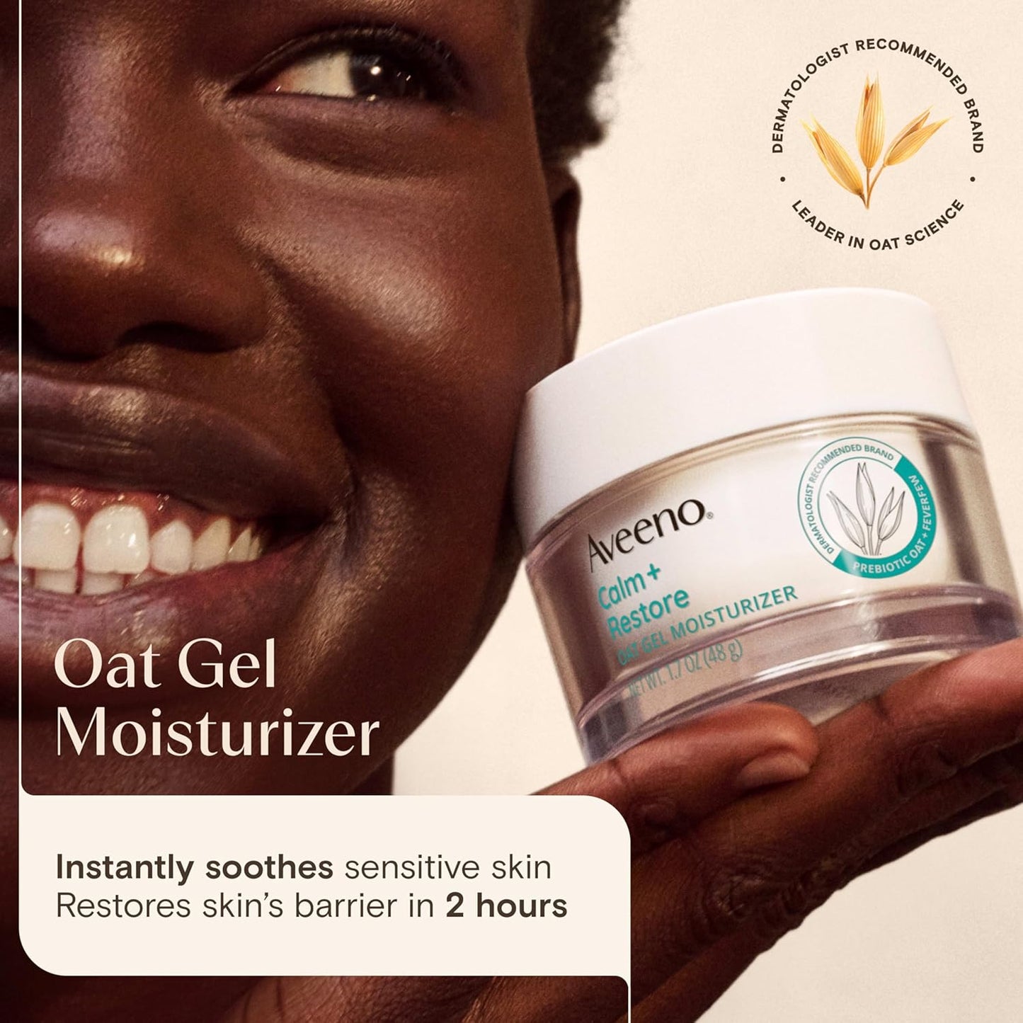 Aveeno Sensitive Skin Moisturizer Bundle, Calm + Restore Oat Gel Facial Moisturizer, 1.7 oz, & Trial Size Daily Moisturizing Cream + Prebiotic Oat, 0.5 oz, Fragrance-Free, Two Items