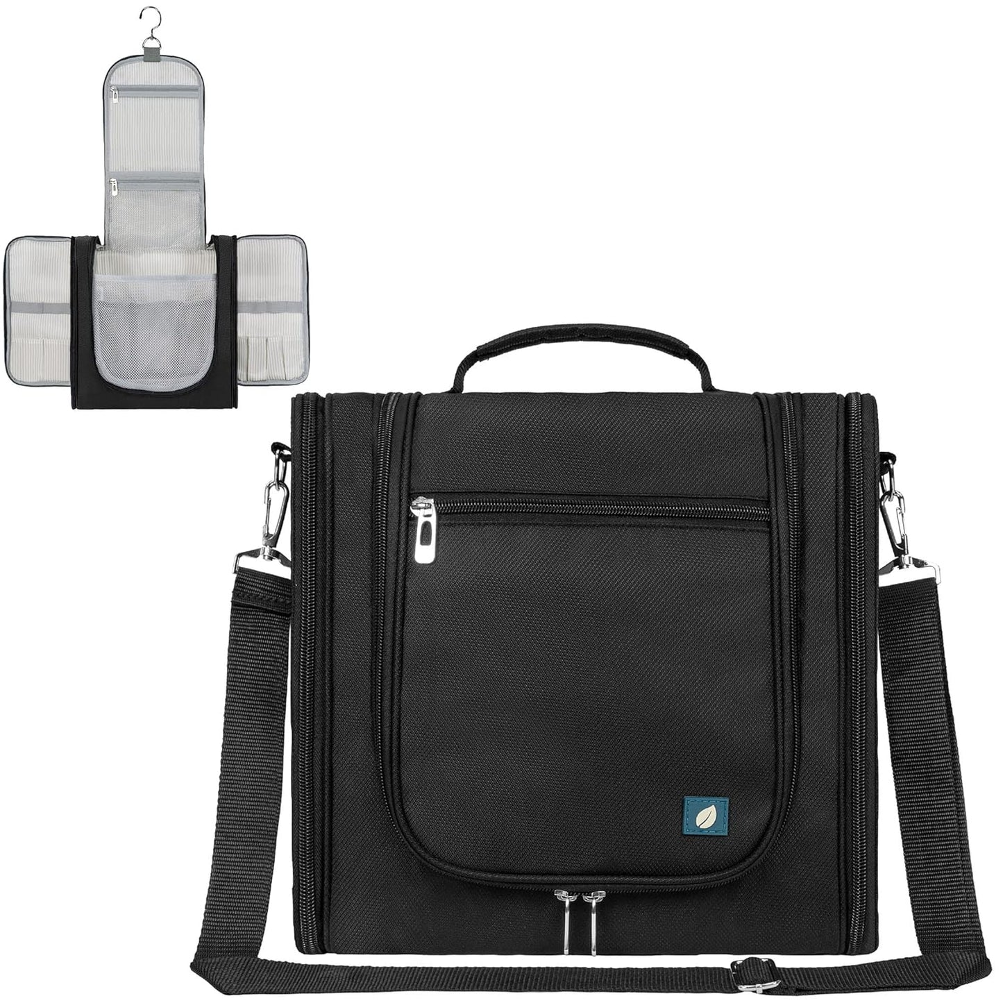 PAVILIA Extra Large Toiletry Bag Travel Bag for Women Men, Hanging Cosmetic Organizer, Water Resistant Makeup Bag for Accessories Toiletries, Travel Essentials Kit (Black)