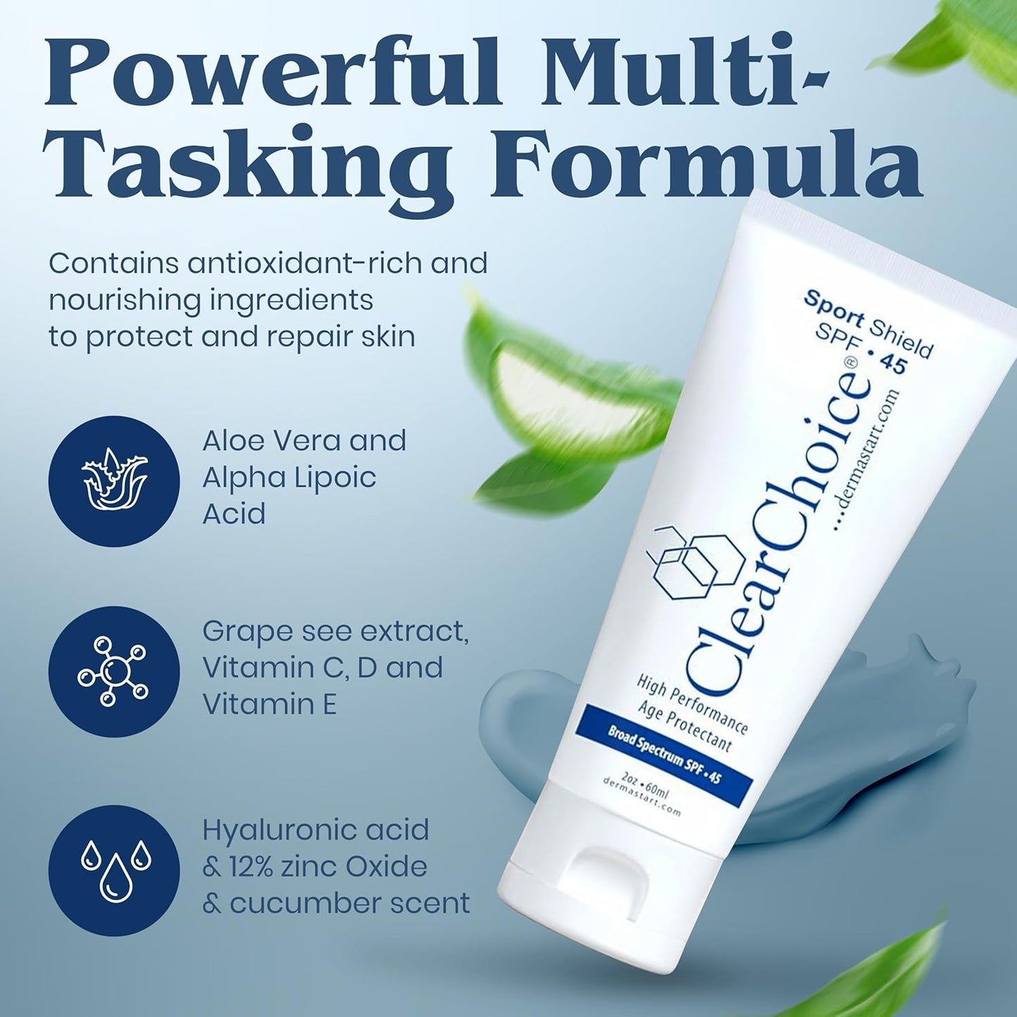 Clear Choice Travel Size Sunscreen for Face SPF 45, Mineral Oil Free Sunblock & Light Moisturizer with Zinc Oxide, Reef-Safe, Broad Spectrum, No White Cast, Dermatologist Recommended 2oz