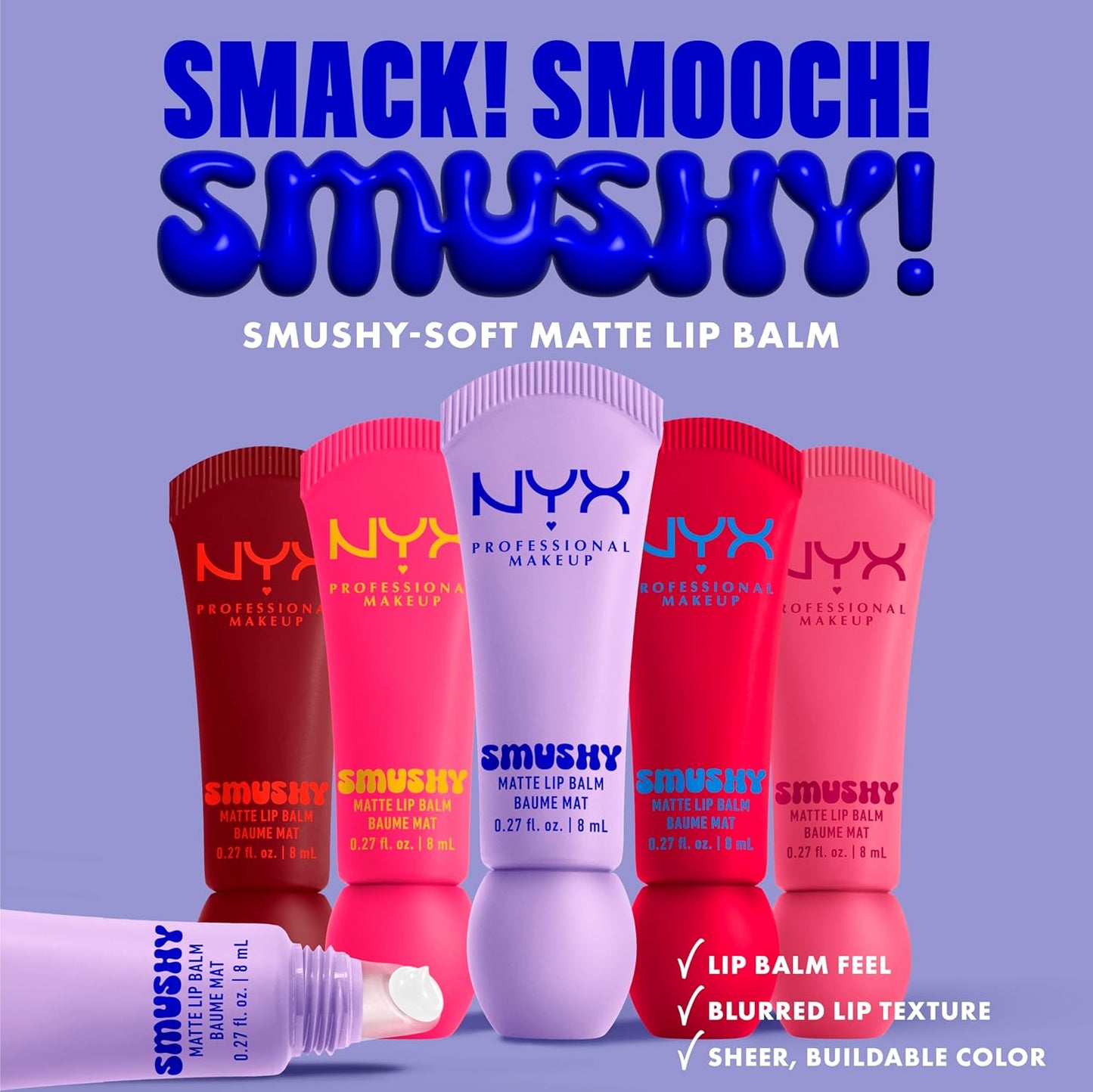 NYX PROFESSIONAL MAKEUP Smushy Matte Lip Balm, Tinted Lip Moisturizer with Soft, Matte Finish - Smudge Fudge (Chocolate Brown)