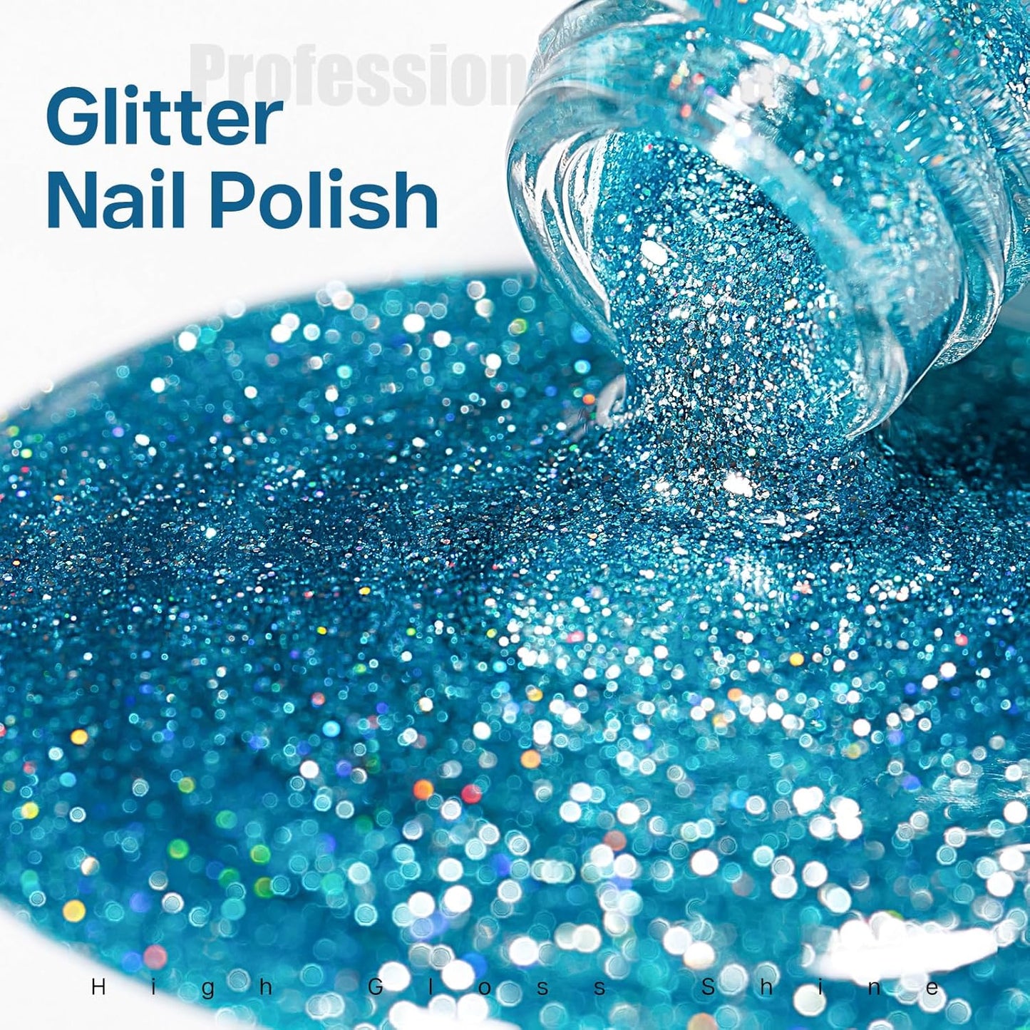 MIZHSE Quick Dry Glitter Blue Nail Polish, Fast Drying Nail Polish, 15ml High Glossy Sparkly Shiny Shimmer Nail Lacquer Nail Art Salon Manicure Home