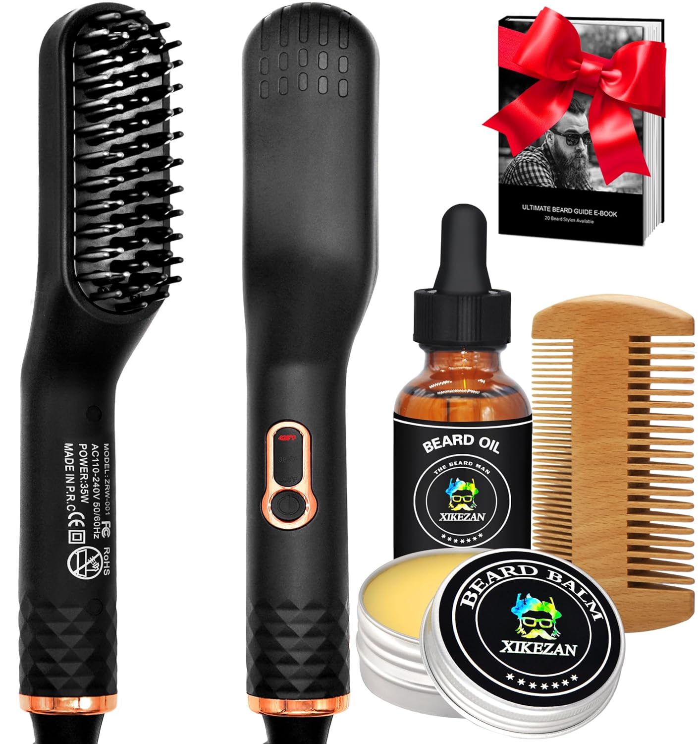 Beard Straightener w/Beard Oil & Balm & Guide E-Book,Upgraded 3 in 1 Hair Straightener Brush Beard Straightening Comb,Unique Stocking Stuffers Gifts for Men Him Dad Husband Birthday Christmas Gifts