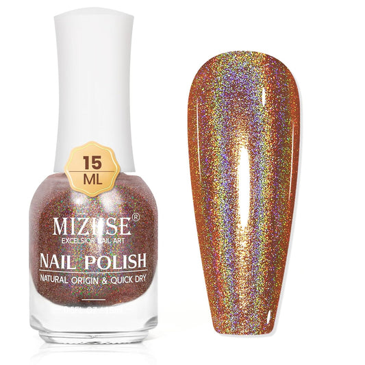 MIZHSE Holographic Nail Polish, Brown Glitter Nail Polish Air Dry Fast, 15 ml Fall Color High Glossy Shimmery Nail Pigment Oil-based Laser Iridescent Chrome Nail Art Salon Manicure Home | alldaygood beauty