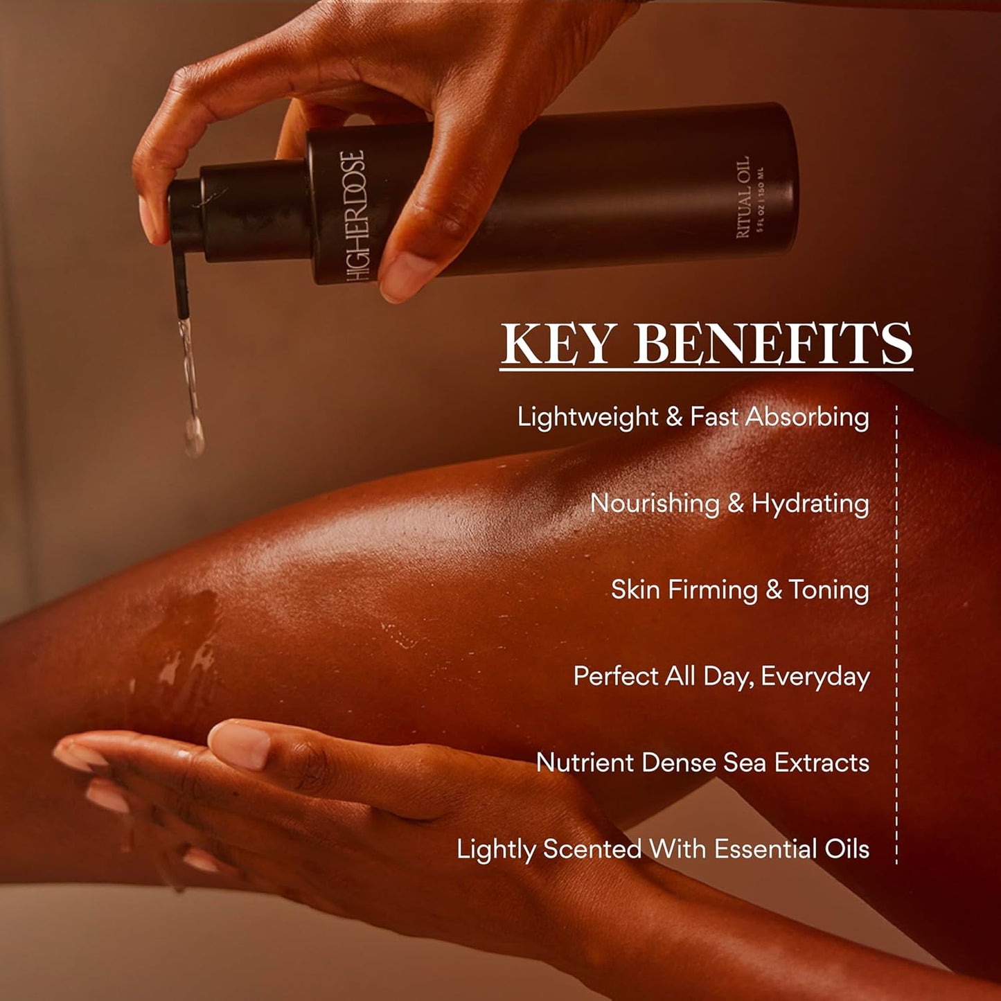 HigherDOSE Ritual Oil - Ayurvedic Daily Nourishing Body Oil for Dry Skin - Moisturizing Body Oil Enriched with Sea Buckthorn & Essential Oils to Deliver Nourished, Toned & Glowing Skin (5 Fl Oz)