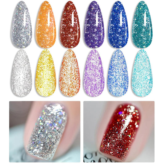 Born Pretty Reflective Glitter Gel Polish Colorful Sparkly Shiny Disco DJ LED Gel Nail Polish Nail Varnish 6PCS 10ML | alldaygood beauty