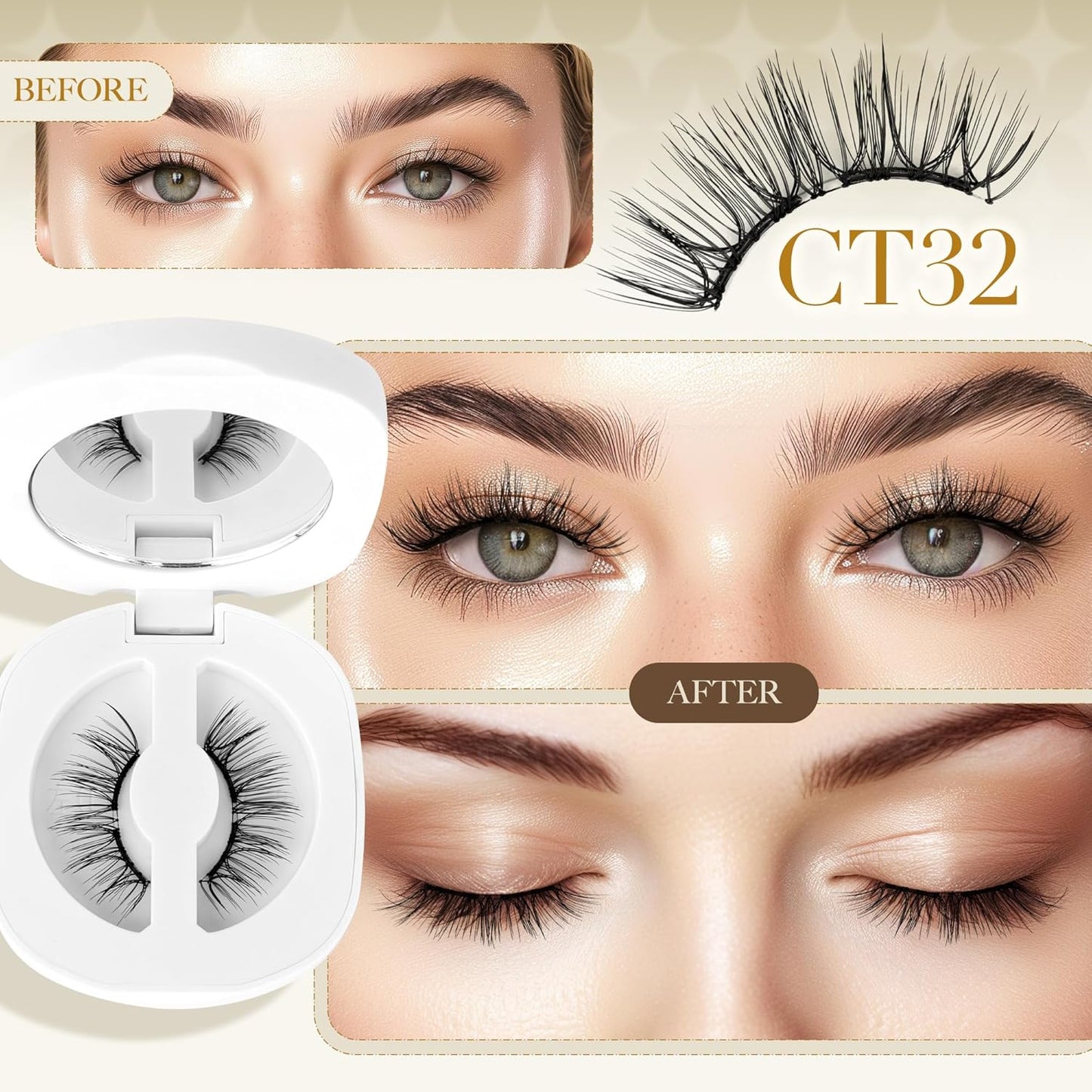 LASHVIEW Update Soft Magnetic Eyelashes Natural Look, Reusable Manga Magnetic Lashes Kit with Applicator CT32