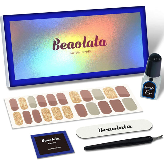 Nail Polish Strips, 44PCS Salon Quality Wraps with Top Coat, Long Lasting Gel Nail Stickers for Women Easy Apply& Remove (Autumn Brwon&Gloden) | alldaygood beauty