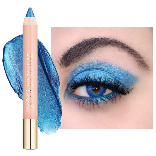 Oulac Shimmer Blue Eyeshadow Stick - Highly Pigmented Eye Shadow Pencil Waterproof & Long Lasting, Shimmering Glitter Finish, Blendable Eyes Makeup, Vegan Beauty 3.8g, (08) Aqua | alldaygood beauty