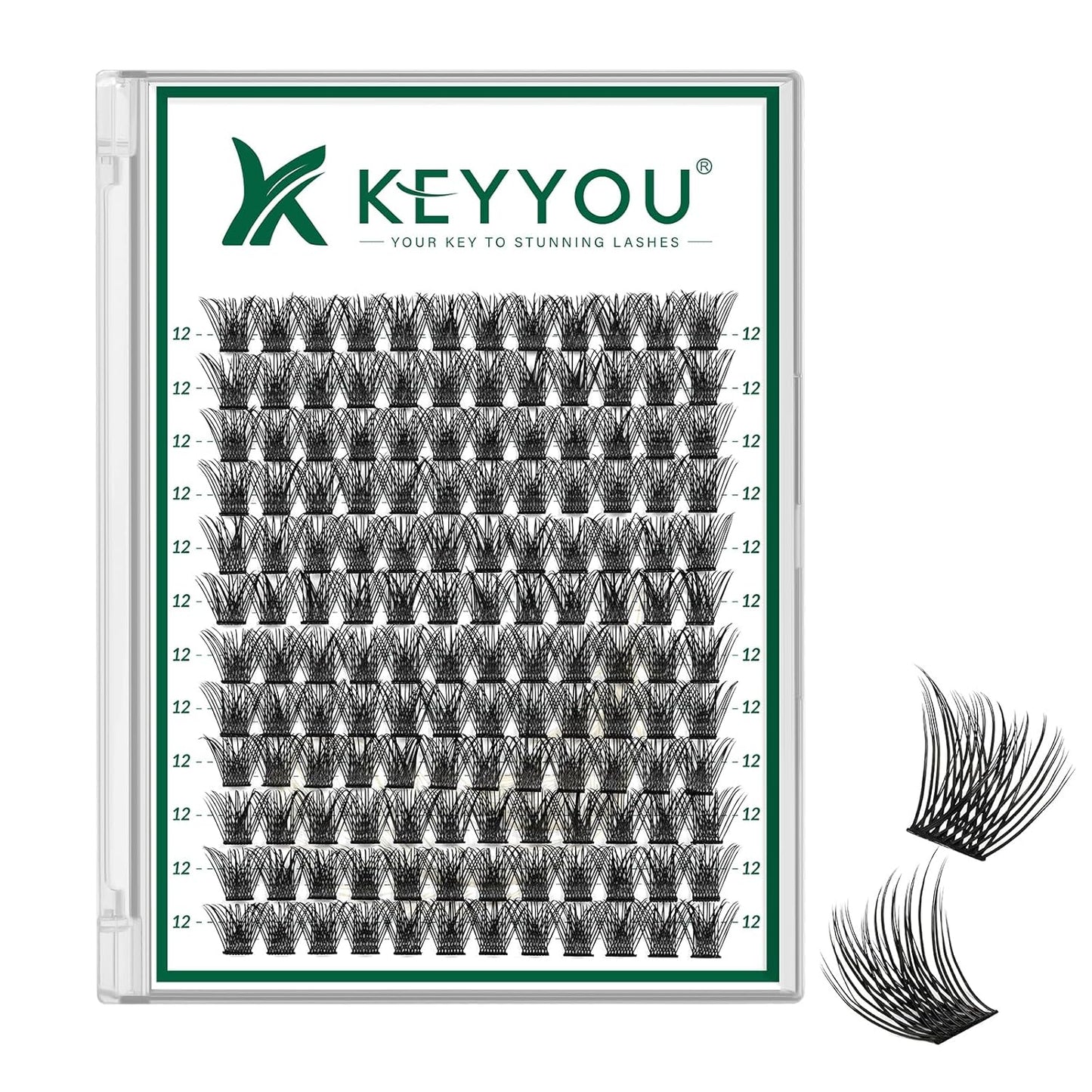 KEYYOU Lash Clusters 144pcs Individual D Curl 10mm Air Touch Cluster Lashes Super Lightweight Soft Wispy Comfortable Easy DIY at Home