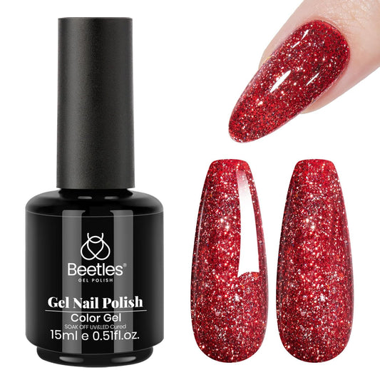 Beetles Christmas Gel Nail Polish – Red Reign Glitter Gel Polish, 15ml Soak Off UV LED Sparkling Holiday Nail Color, Long Lasting Glossy Manicure for Christmas Nail Art and DIY | alldaygood beauty