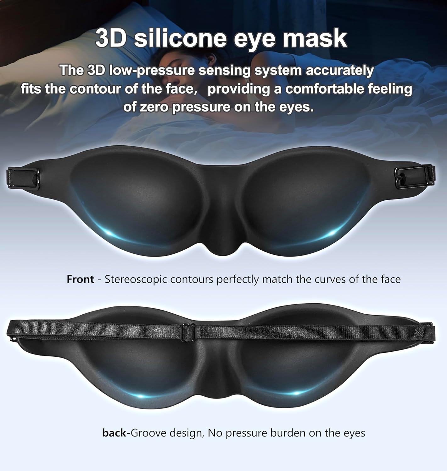 Soft Silicone Sleep Mask for Dry Eyes, Moisture-Retaining Eye Mask for Sleep, Reusable and Washable, Lightweight Comfortable Fit for Insomnia, Yoga, Meditation, Naps, Travel, and Stress Relief