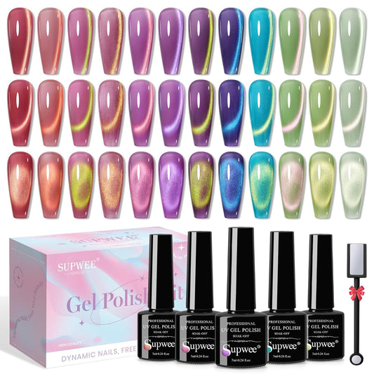 Cat Magnetic Eye Gel Nail Polish 12 Colors Shimmer Glitter Cat Eye Gel Polish Fruit Colors Cateye Manicure Gift Soak Off Lamp Salon DIY at Home(Purple Green Blue) | alldaygood beauty