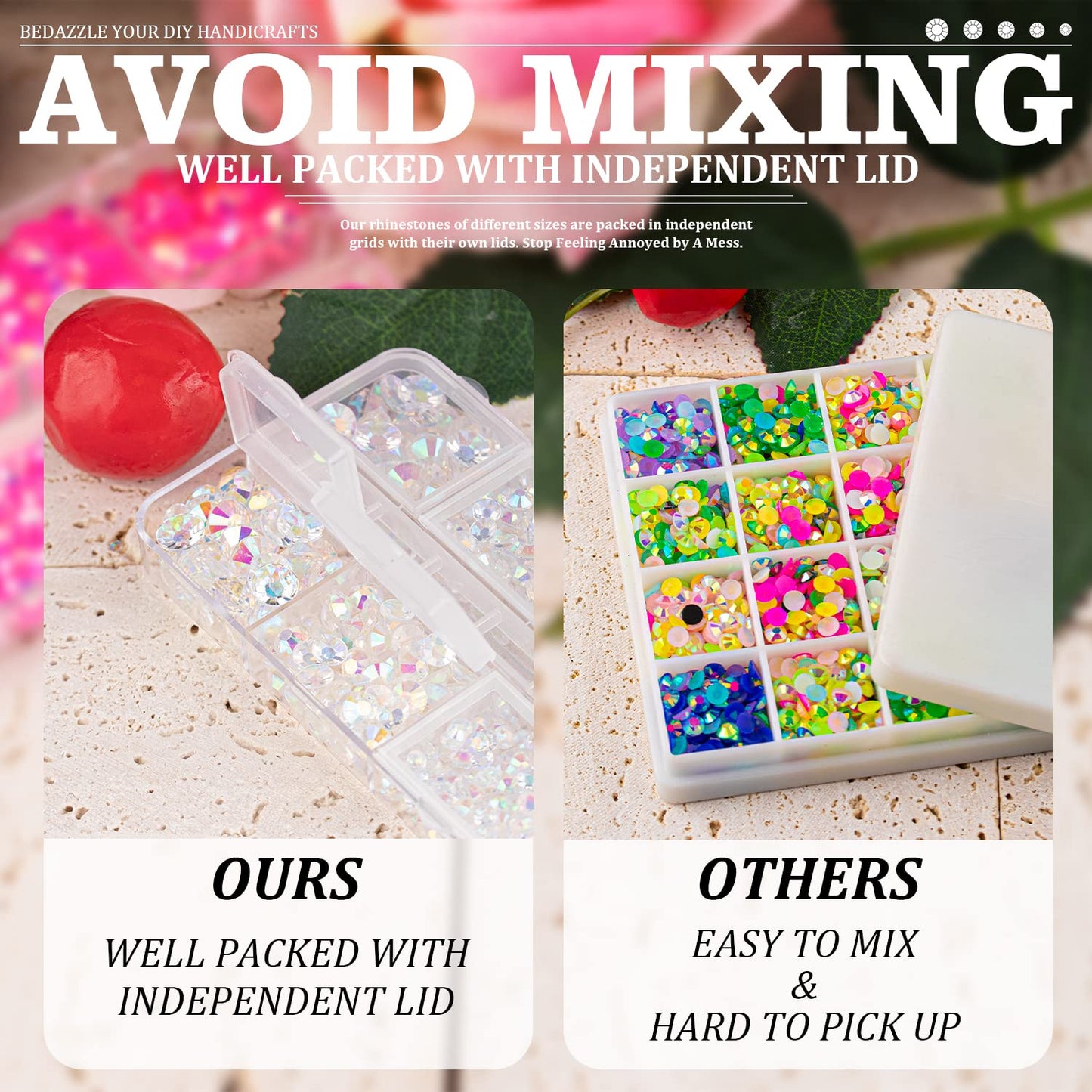 Resin Rhinestones Crafting, 2/3/4/5/6mm Flatback Jelly Rhinestones, 3 Box Transparent AB Non Hotfix Crystal Gems for Bedazzling Crafts Mugs Tumblers Clothes Makeup Nail