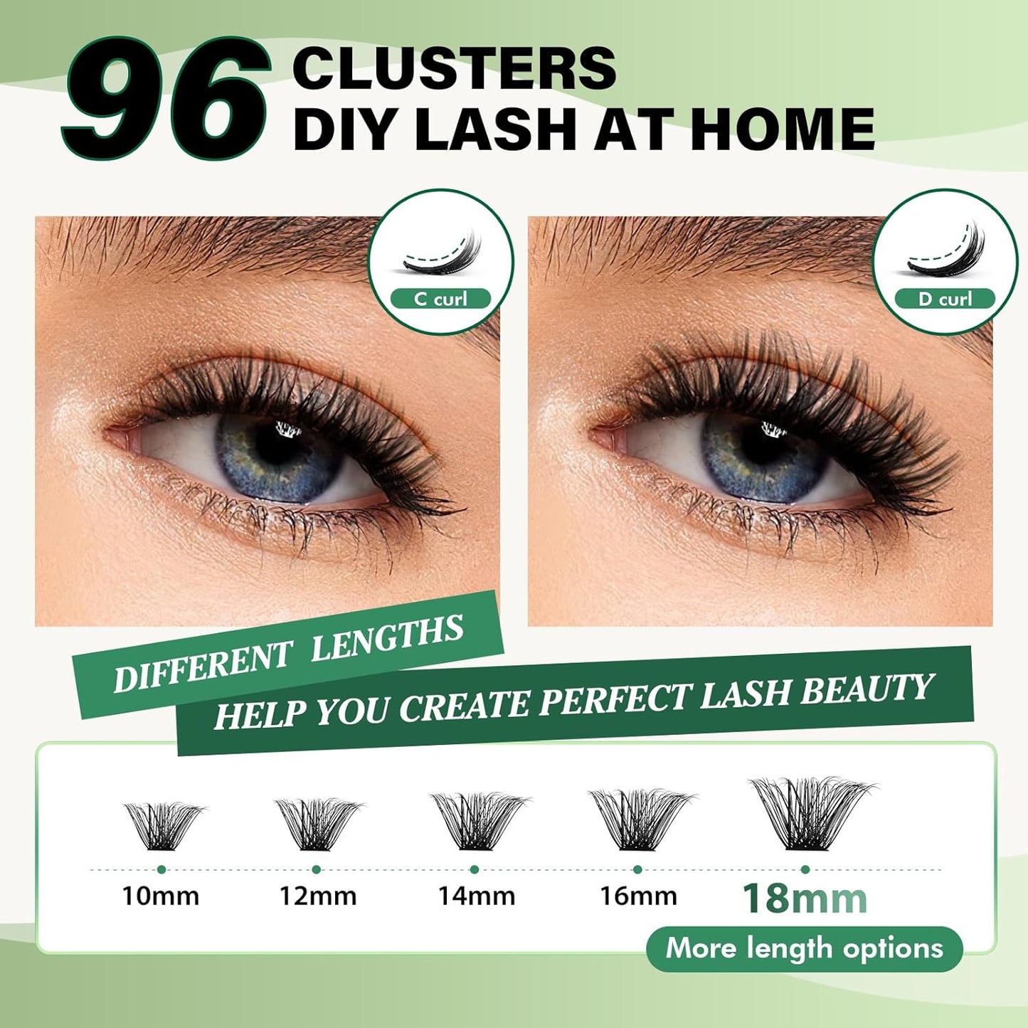 Lash Clusters 96pcs Individual Lashes Y24 D Curl 8-18MIX Eyelash Clusters KEYYOU Volume Wispy Lash Extension Soft&Comfortable Easy DIY at Home(Y24,D-8-18MIX)