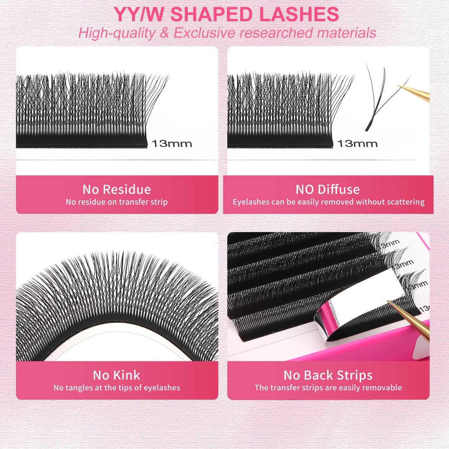 Lash Extensions Three Core Tips 3D Eyelash Extensions W Shape 0.07mm Thickness D Curl 11mm Premade Fans Easy Fan Volume Lashes Matte Black Crisscross(W-3D-Three Core-0.07-D,11mm)